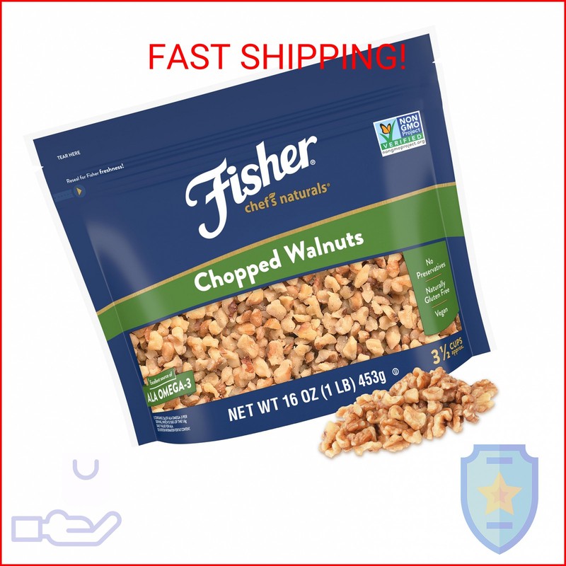 Fisher Chef’s Naturals Chopped Walnuts 1 Lb, 100% California Unsalted Walnuts fo