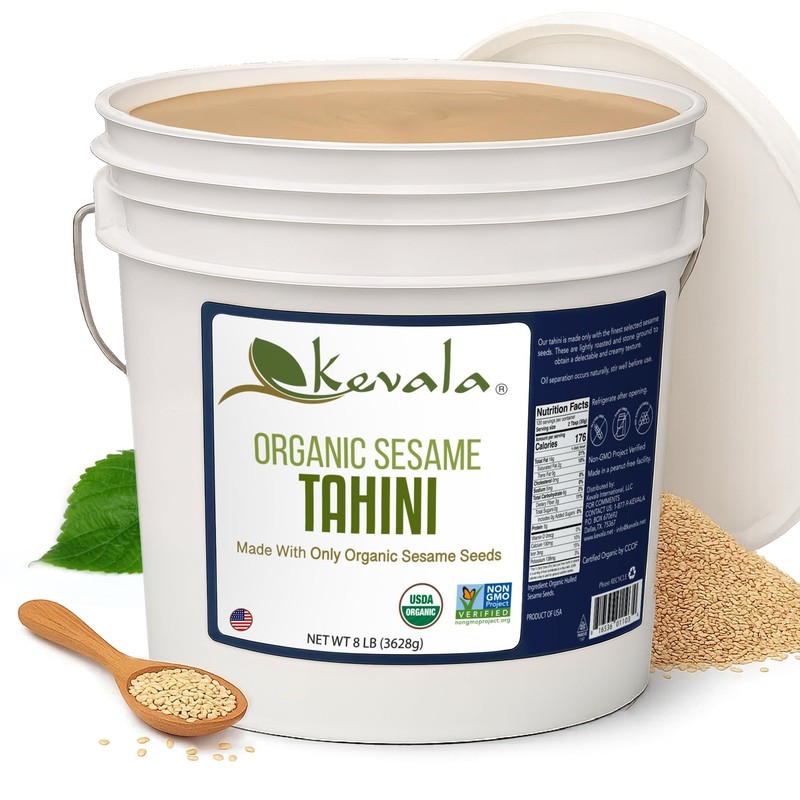 Kevala Organic Sesame Tahini USDA Organic Non‑GMO Project Verified & Kosher 8 Lb