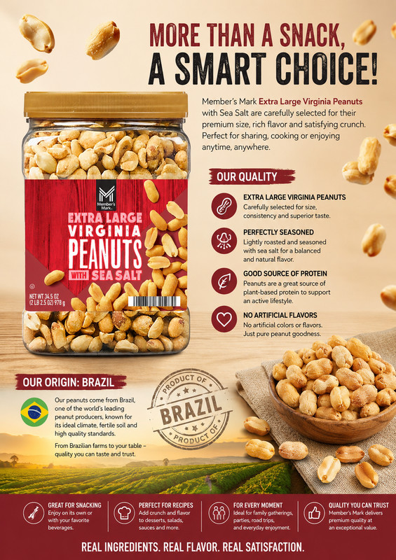Member's Mark Virginia Peanuts Extra Large 34.5 oz Fresh Crunchy Snack gallery