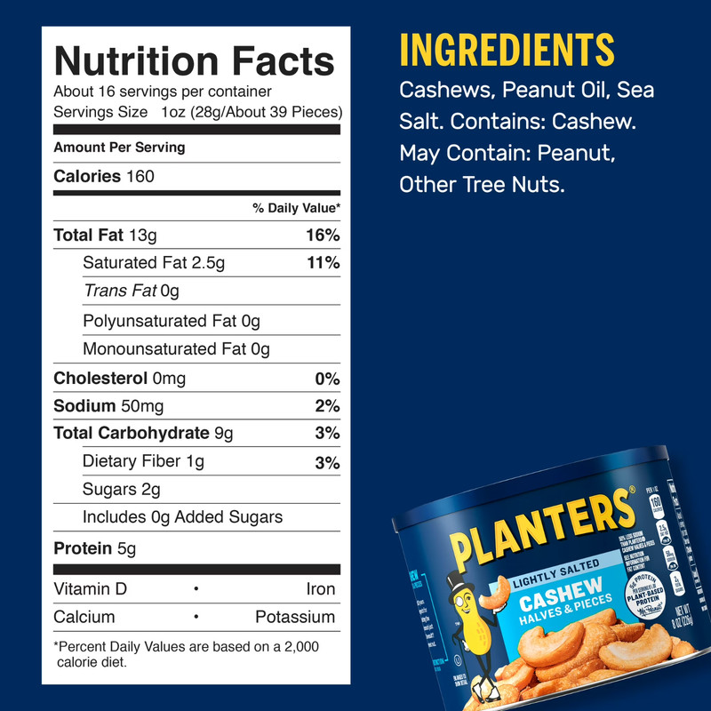 PLANTERS Salted Cashew Halves and Pieces, Party Snacks, Plant-Based Protein gallery