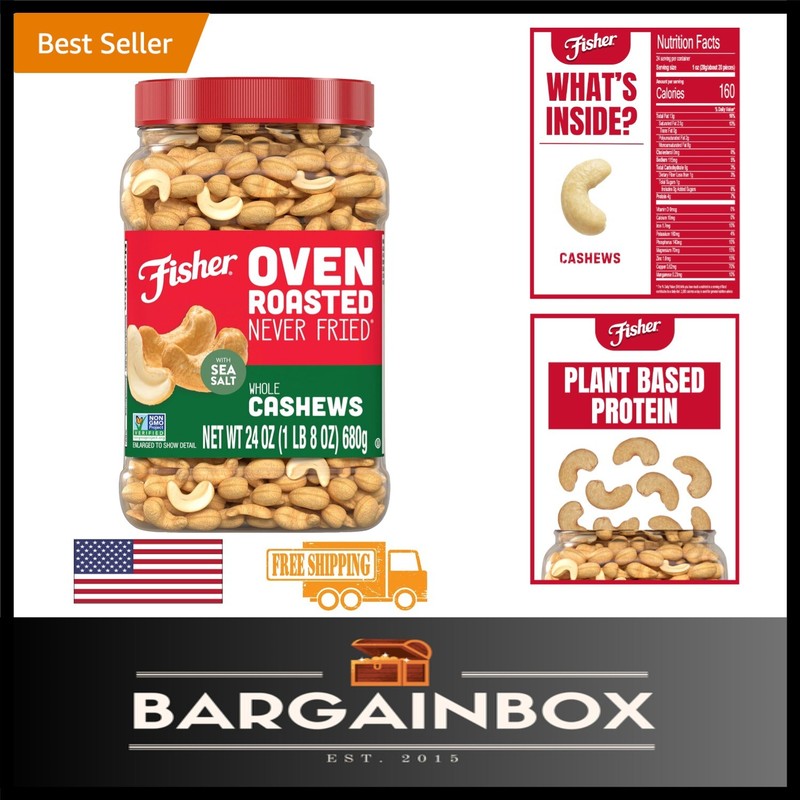 24oz Reusable Canister of Oven Roasted Cashews - Healthier Snack Choice