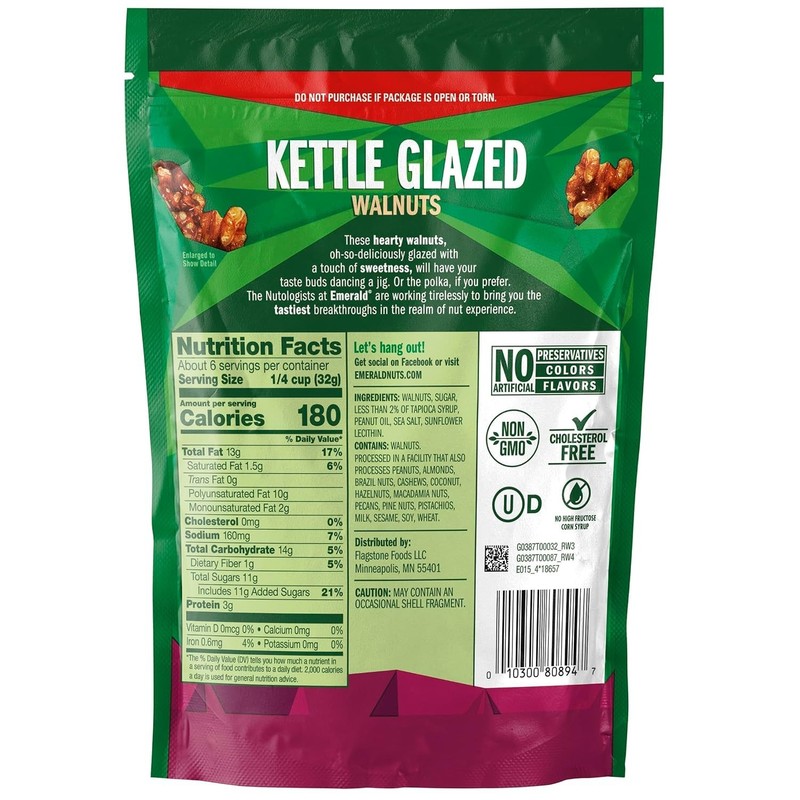 Emerald Glazed Walnuts Snack Nuts 6.5 Oz Pack of 4 Resealable Bags gallery