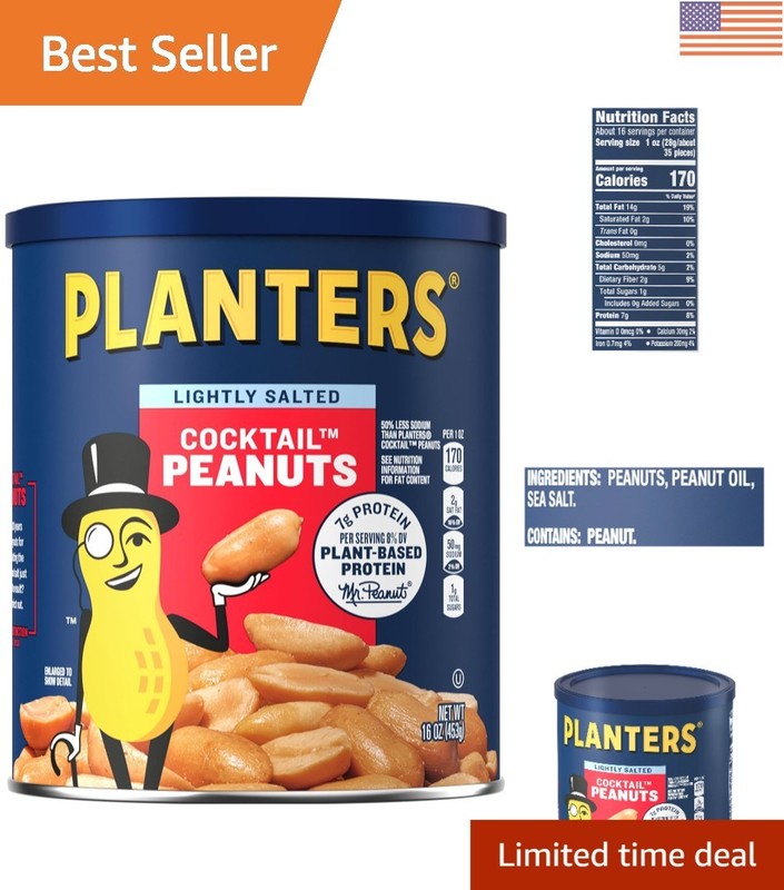 Crunchy Lightly Salted Peanuts – 16 Oz Jar for Healthy On-The-Go Snacking