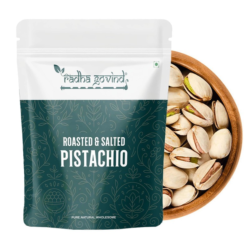 Radha Govind Roasted Salted Pistachios 500g | Premium Pista Healthy Snack Nuts