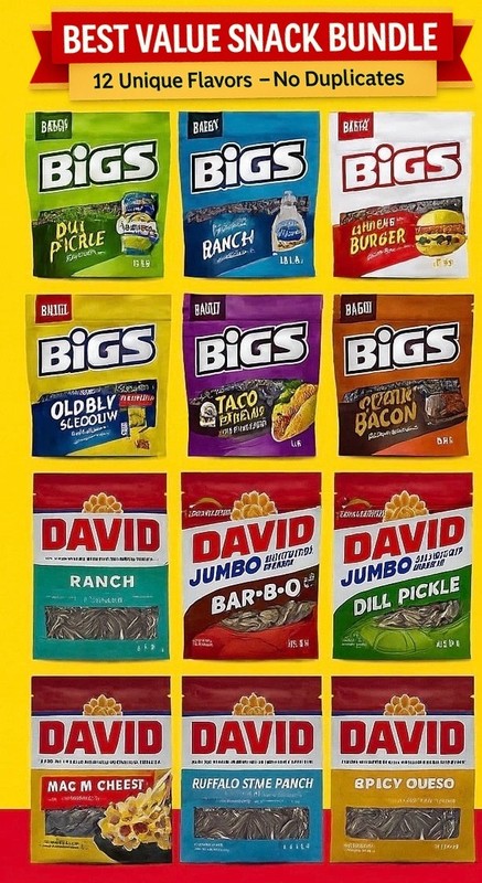 Sunflower Seeds Variety Pack | DAVID & BIGS | 12 Flavors | No Duplicates