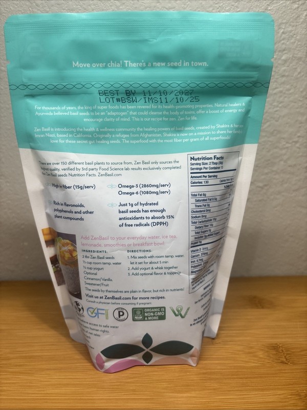 California-Made USDA Organic Basil Seeds - Superfood with Higher Fiber than Chia gallery