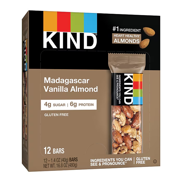 KIND Madagascar Vanilla Almond Nut Bars 12 Count Box 1.4 oz