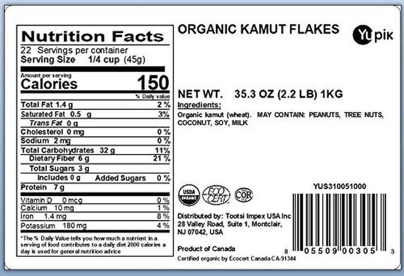 Yupik Organic Kamut Flakes, 2.2 lb (35.2 oz), Non-GMO, Kosher, Vegan, Made from gallery