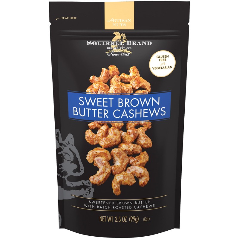 Squirrel Brand Sweet Brown Butter Cashews 3.5 Ounces Resealable Bag Gluten