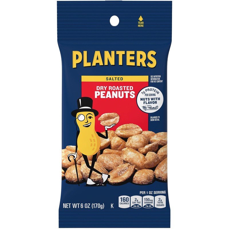 Planters Dry Roasted Peanuts 6 Ounce Pack Of 12 Crunchy Nut Snack 7G Protein