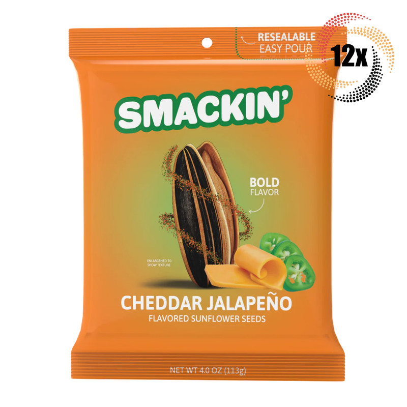 12x Bags Smackin’ Cheddar Jalapeno Jumbo Sunflower Seeds | 4oz | Small Batch