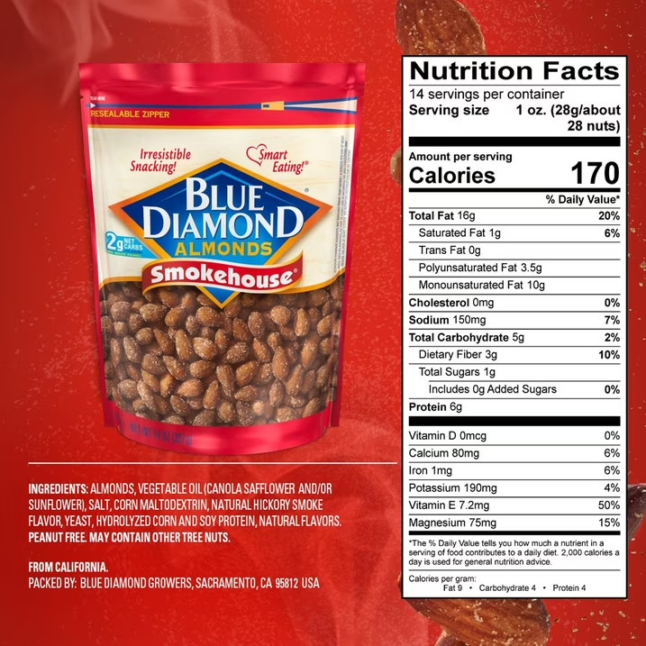 Blue Diamond Almonds, Smokehouse Flavored Snack Nuts Perfect for Snacking, 14oz gallery