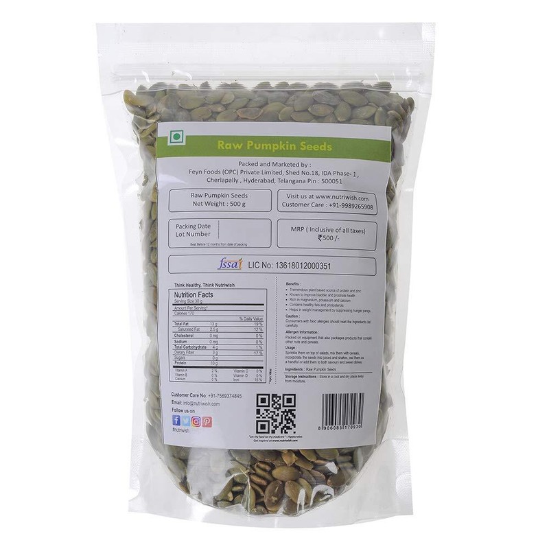 Nutriwish Raw Pumpkin Seeds 500g gallery