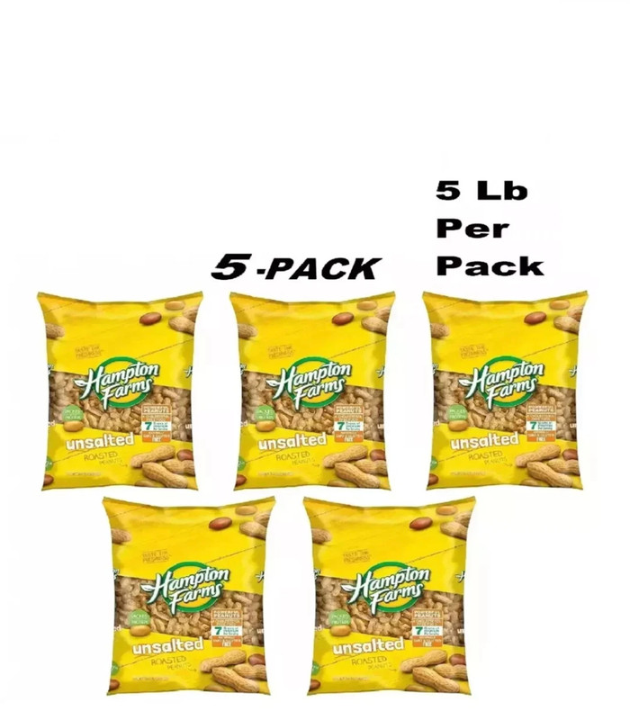 5 PACK - Hampton Farms Unsalted In-Shell Peanuts (5 lbs.) Total 25 lbs