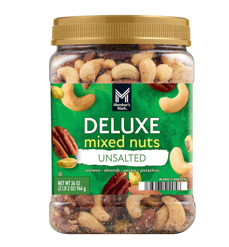 Member's Mark Deluxe Mixed Nuts Unsalted Cashews Almonds Pecans Pistachios 34 oz