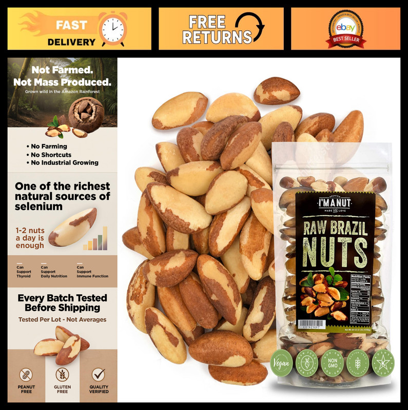 Wild Harvested Raw Brazil Nuts 3 lbs – High Selenium, Non-GMO, Gluten-Free, Kosh