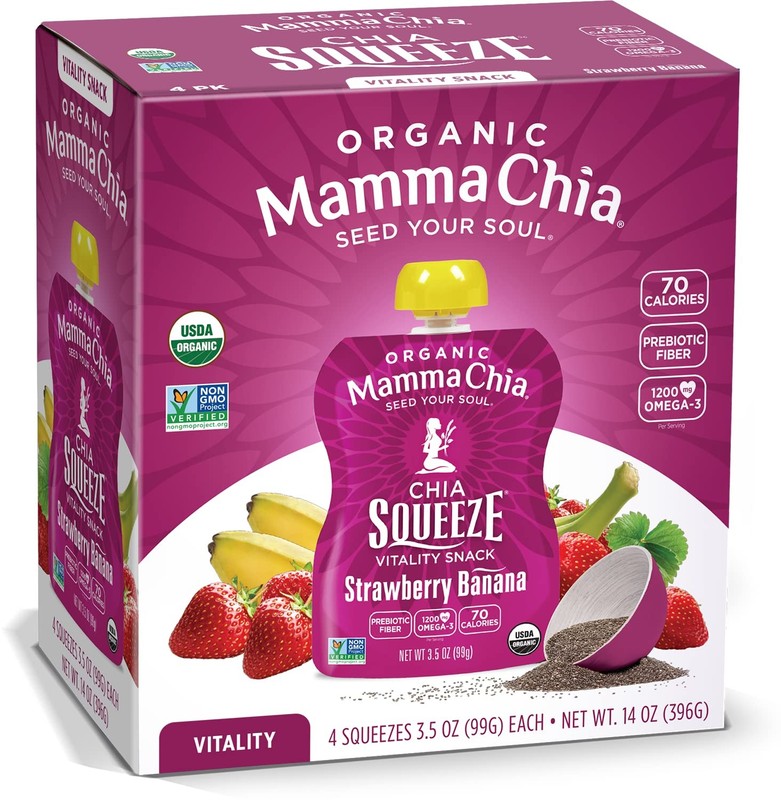 Mamma Chia Organic Strawberry Banana Chia Squeeze Pouches 24 Pack 3.5oz