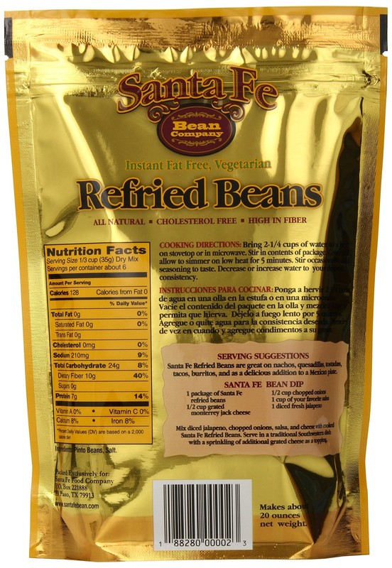 Santa Fe Refried Beans Pack of 8 Dehydrated Gluten Free High Fiber Protein gallery