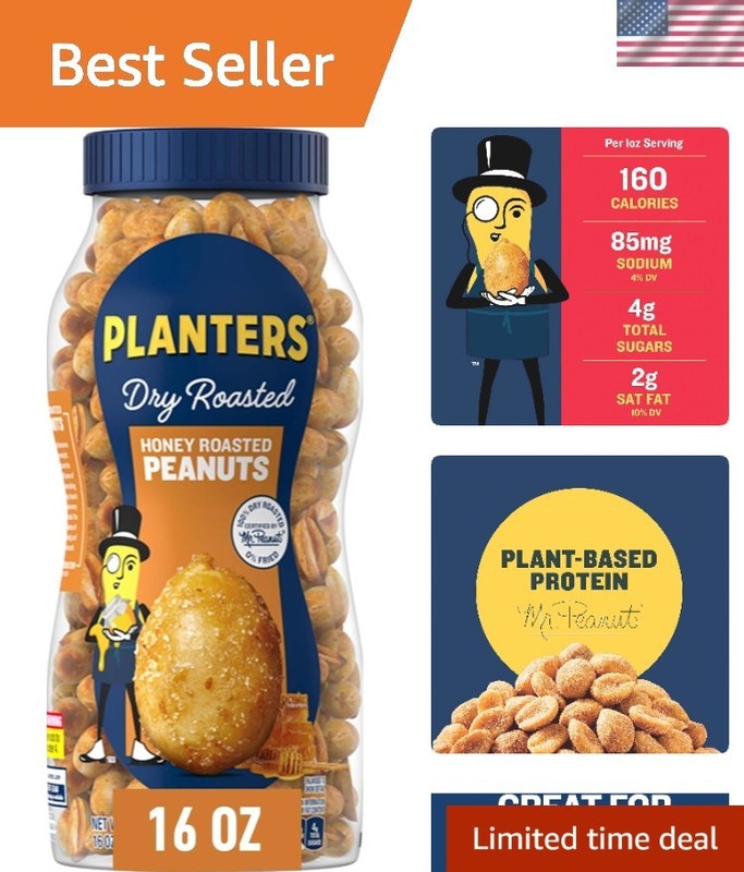 16oz Resealable Jar of Honey Roasted Peanuts – Perfect Party Snack for Adults