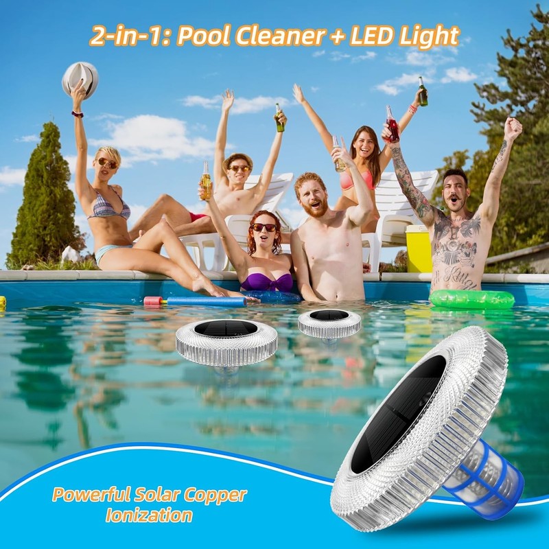 Solar Pool Ionizer with LED Light & Remote Control - Copper Floating Pool Cle... gallery