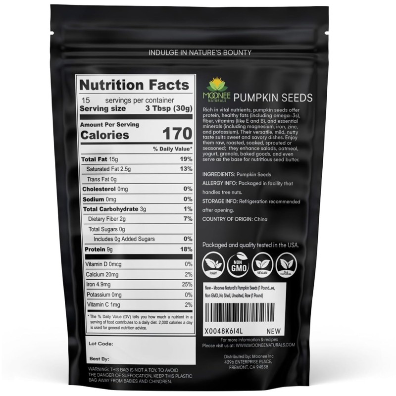Moonee Natural's Pumpkin Seeds (1 Pound), Gluten Free,Non GMO, No Shell gallery