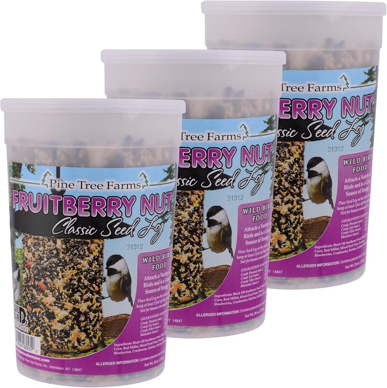 Pine Tree Farms FruitBerry Nut Classic Seed Log for Wild Birds, 28 oz. (3 Pack)