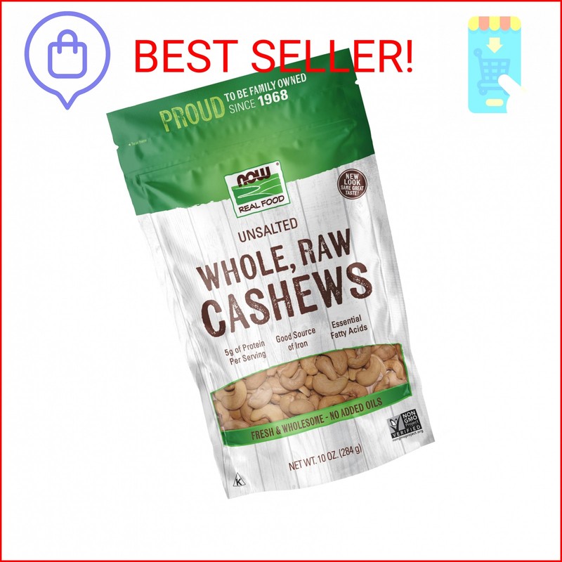 NOW Foods, Whole Cashews, Raw and Unsalted, Source of Fiber, Protein, Iron and E