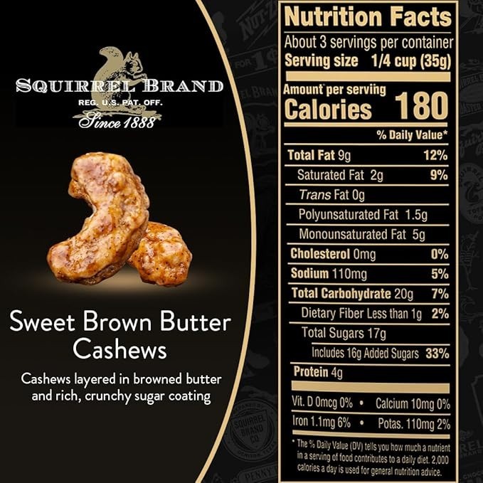Squirrel Brand Sweet Brown Butter Cashews, 3.5 Ounces, Gluten Free gallery
