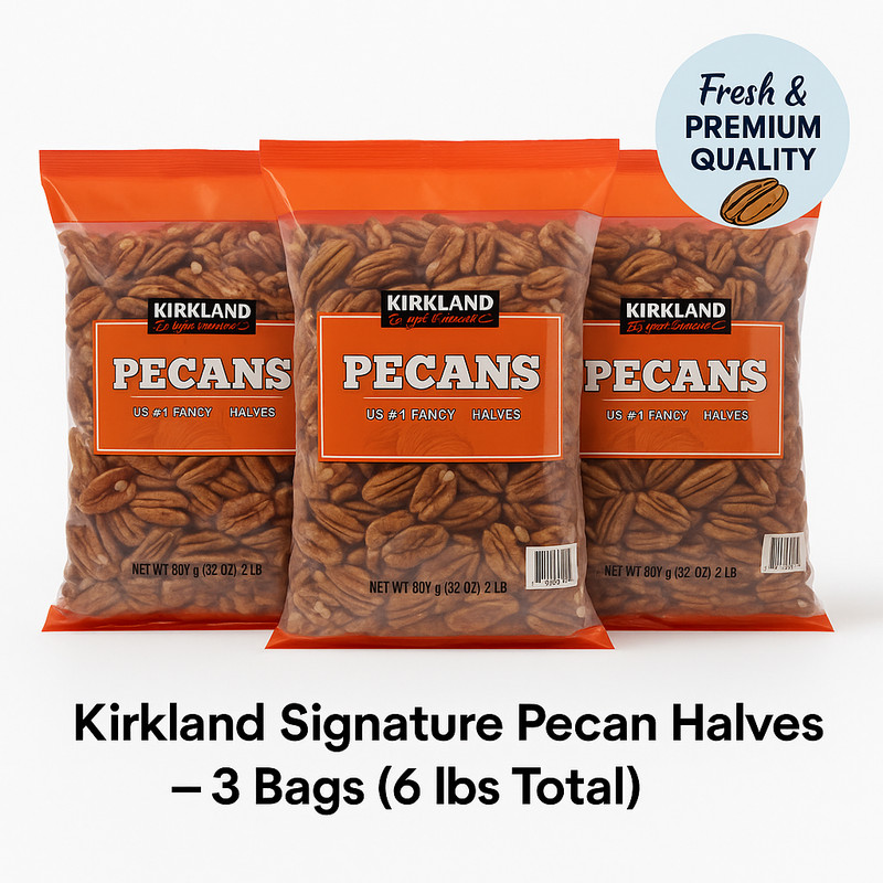 Kirkland Signature Pecan Halves 3 Bags (6 lbs) | US #1 Fancy, Kosher Nuts