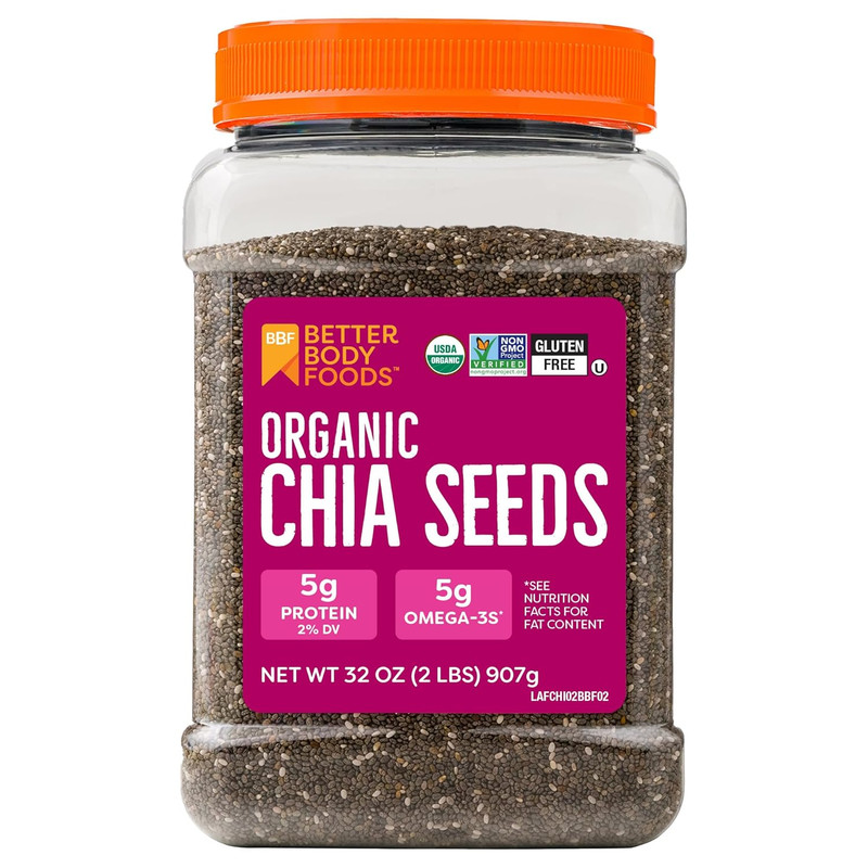 Organic Chia Seeds 2 Lbs, 32 Oz, with Omega-3, Non-Gmo, Gluten Free, Keto Diet F