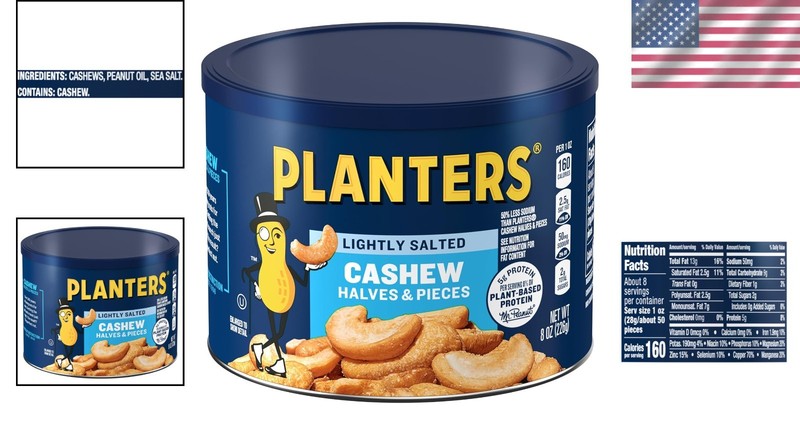 Plant-Based Protein Snack: Lightly Salted Cashew Halves in 8 Oz Canister gallery