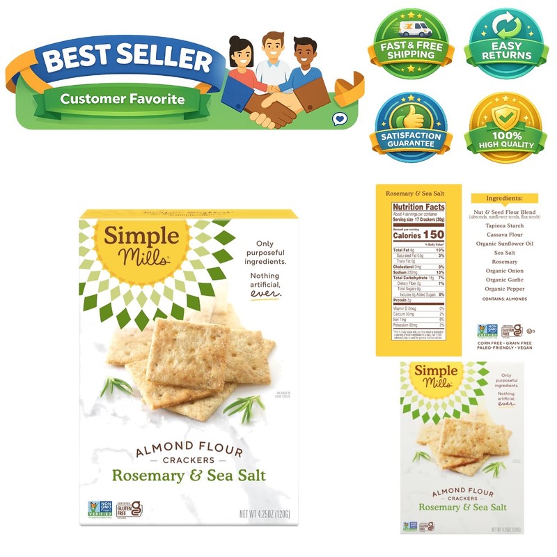 Almond Flour Crackers, Rosemary & Sea Salt – Gluten Free, , Healthy Snacks, 4…