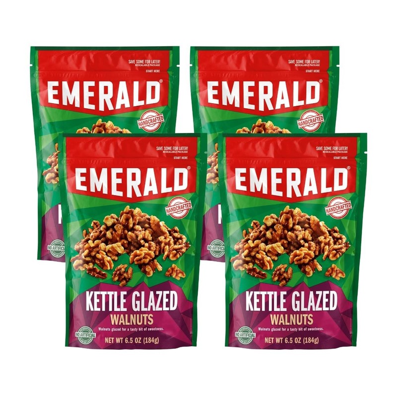 Emerald Glazed Walnuts Snack Nuts 6.5 Oz Pack of 4 Resealable Bags