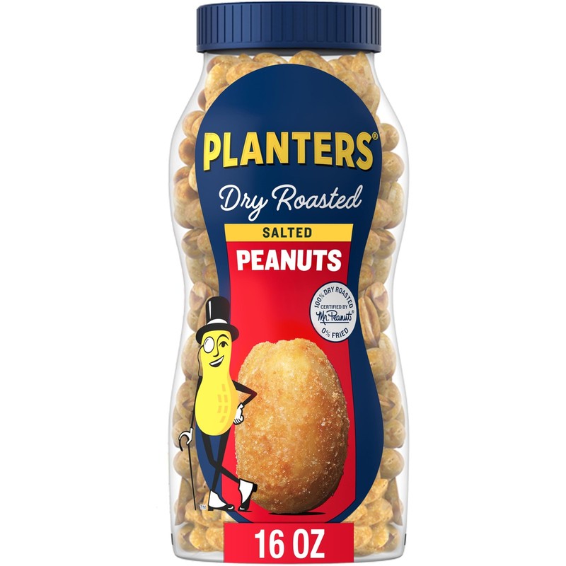 PLANTERS Salted Peanuts, Dry Roasted Peanuts, Party Snacks, Plant Based Protein,