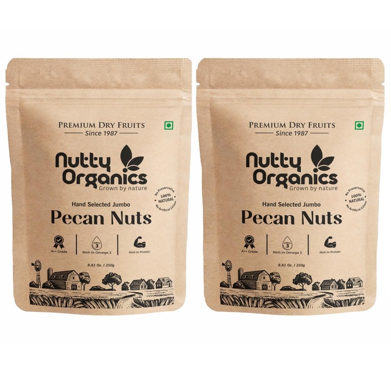 Nutty Organics Premium Pecan Nuts 1Kg | Healthy Dry Fruits Rich in Protein Fiber