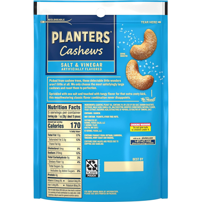 PLANTERS Cashews Salt & Vinegar - Trail Mix Snack Packs - Snacks, Snack Pack, Pa gallery