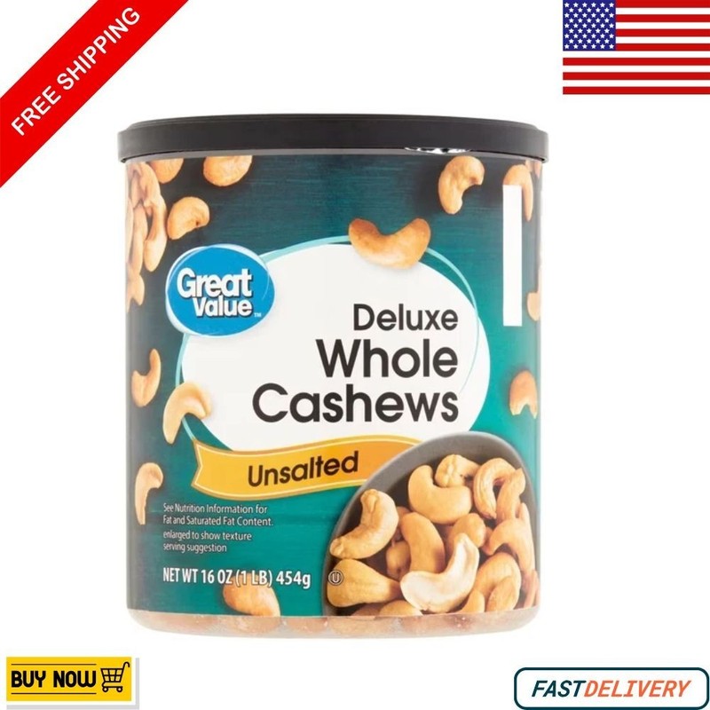 Great Value Deluxe Whole Cashews | Unsalted | 16 oz