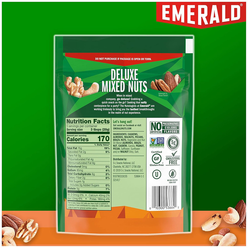 Emerald Salted Deluxe Mixed Nuts (1-Pack) | 5Oz Resealable Bulk Bag | Cashews, A gallery
