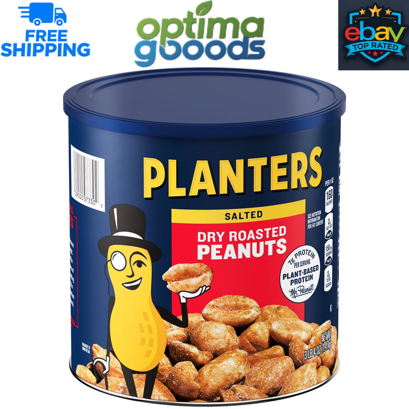 Planters Salted Dry Roasted Peanuts Canister, 52 oz. – Kosher Crunchy Snack