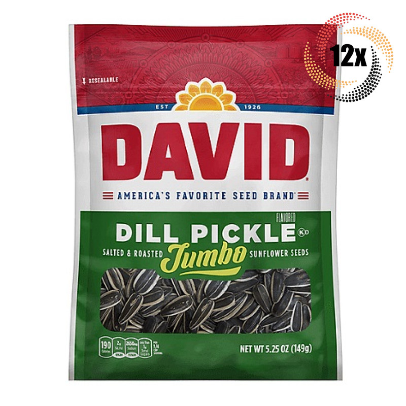 12x Bags David Dill Pickle Jumbo Sunflower Seed Bags | 5.25oz | Salted & Roasted