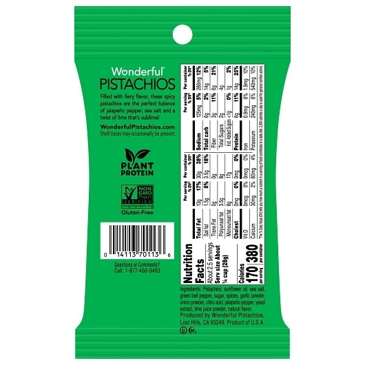Wonderful Pistachios No Shell Jalapeno Lime Pistachios, 2.25 Ounce, 24 Per Case gallery