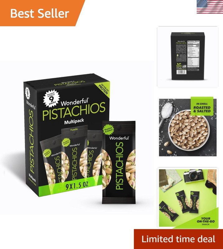 Sustainable Roasted & Salted Pistachios - Gluten-Free, 9-Pack Protein Snack Bags