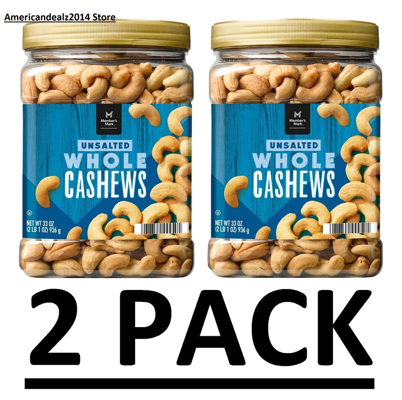 2 PACK Member'S Mark Unsalted Whole Cashews (33 Oz.) FREE SHIPPING