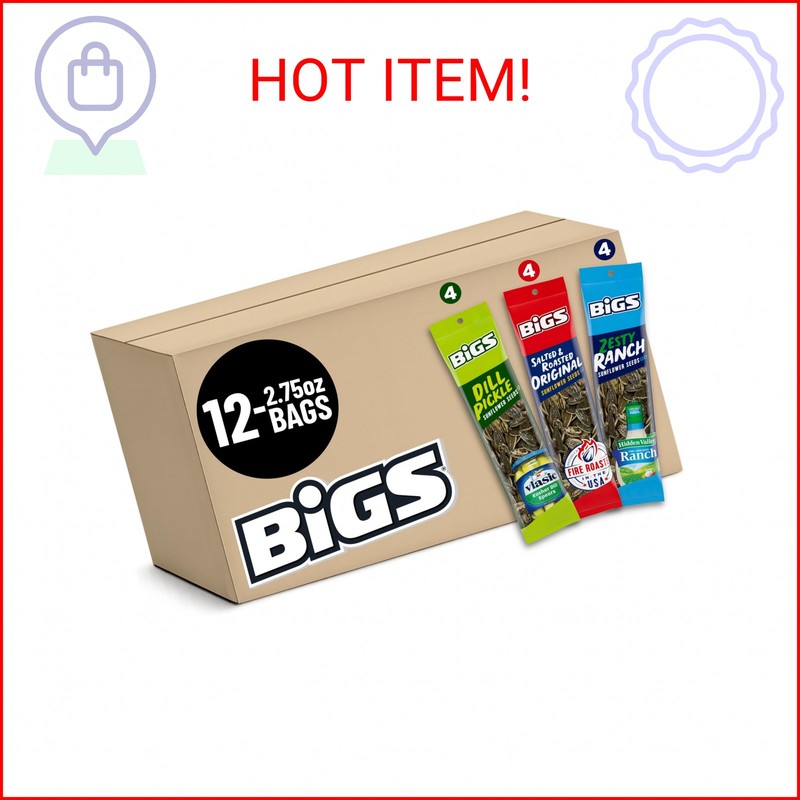 BIGS Sunflower Seeds Variety Pack, Original, Hidden Valley Zesty Ranch & Vlasic
