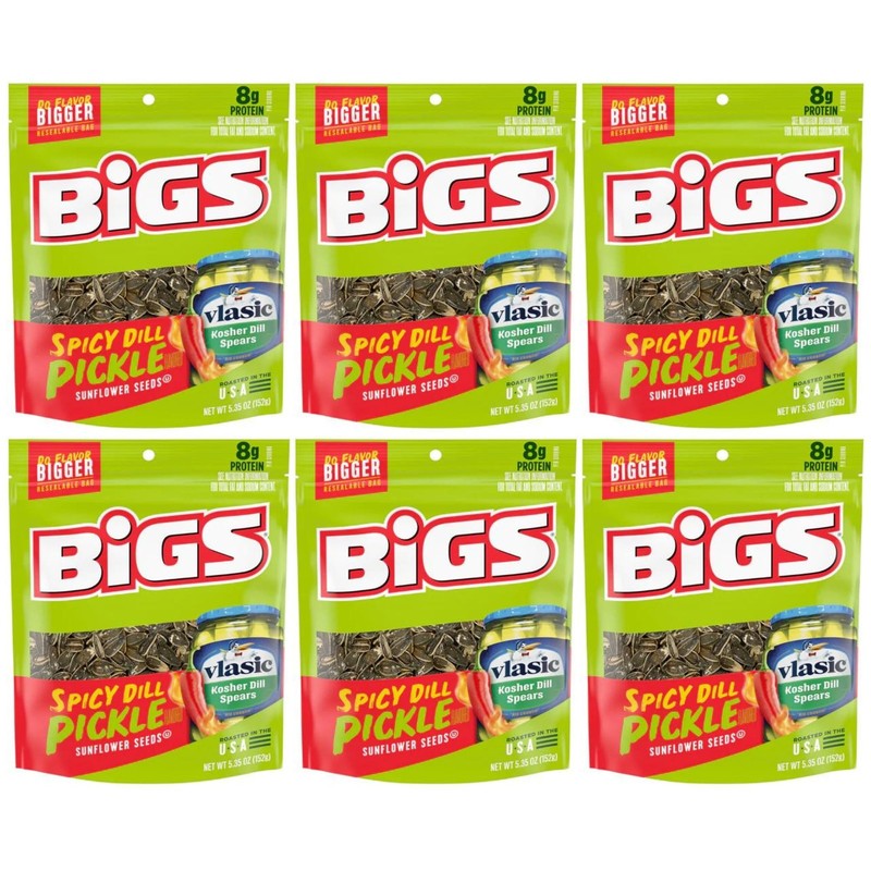 BIGS Vlasic Spicy Dill Pickle Flavored Sunflower Seeds (Pack of 6) 5.35 Oz – In