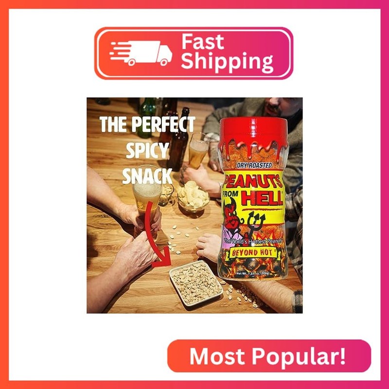 Peanuts from Hell - Ultimate Spicy Gourmet Gift Peanuts 7.25 oz Jar - Try if you gallery