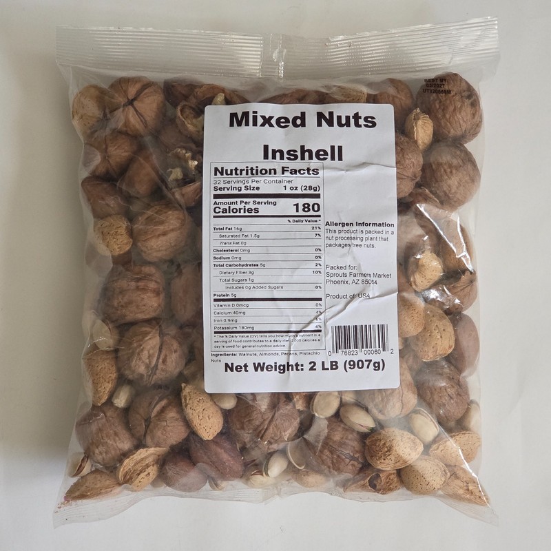 2 LB Mixed Nuts Inshell - Walnuts, Almonds, Peacans, Pistachio