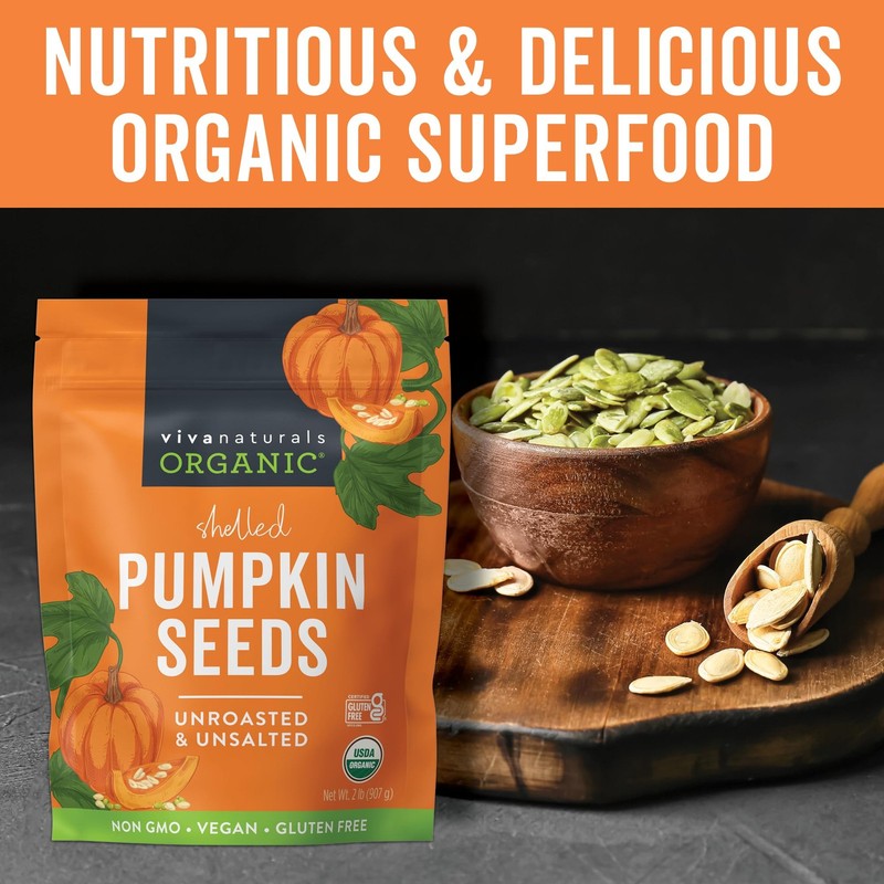 Viva Naturals Organic Pumpkin Seeds, 2 lb 32 oz, 907 g – Shelled, Unroasted, ... gallery