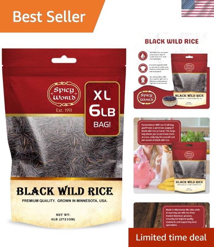 Minnesota Grown Black Wild Rice 6 Pound Bag – Quality, All Natural – by