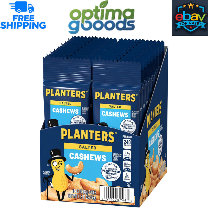Planters Salted Cashews, 1.5 oz., 18 Pack – Roasted Sea Salt Snack Packs Kosher